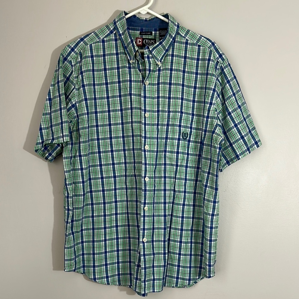 Chaps Green and Blue Plaid short sleeve Men's Shirt
